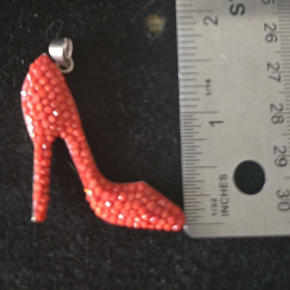 Handmade Orange Shoe Pendant and Ball Earrings - Picture 3 of 5